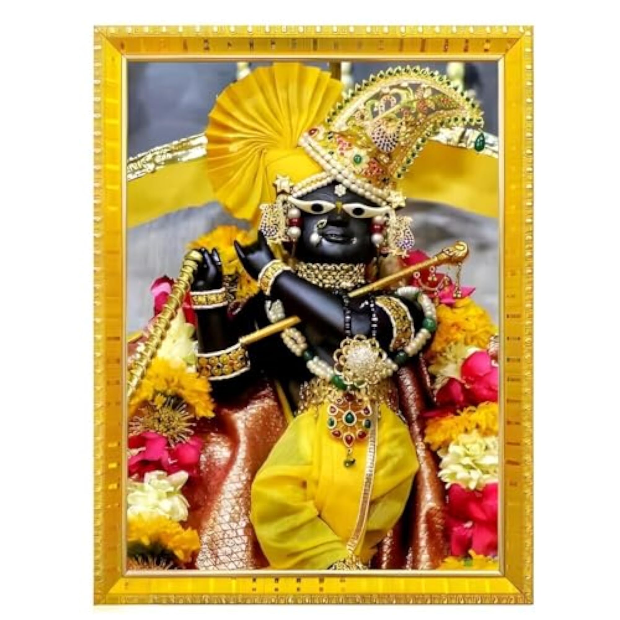 Radharaman Photo Frame, Golden Religious Wall Decor